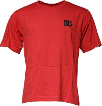 Dolce & Gabbana Mens Red Dg Logo Cotton Crew Neck T-Shirt