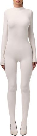 Naked Wardrobe Long Sleeve Closed Toe Jumpsuit in Bone at Nordstrom, Size Medium