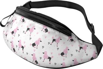Generic Pink Cute Poodle Dog Crown Waist Pack Waist Bag Unisex Crossbody For Sport Jogging Travel 14X35Cm