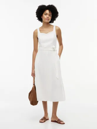 Tommy Hilfiger Womens Belted Linen-Blend Midi Dress - Ecru - 10