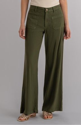 Kut from the Kloth Meg Patch Pocket High Waist Wide Leg Linen Blend Pants in Forest at Nordstrom, Size 12