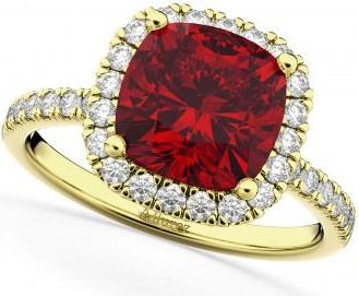 Allurez Cushion Cut Halo Ruby & Diamond Engagement Ring 14k Yellow Gold (3.11ct)