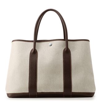 Herm&egrave;s Garden Marron Natural Toile H Buffle Skipper Leather Handbag Tote Bag (Pre-Owned)