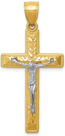 Diamond2Deal 14k Two-tone Gold Diamond Cut Crucifix Pendant