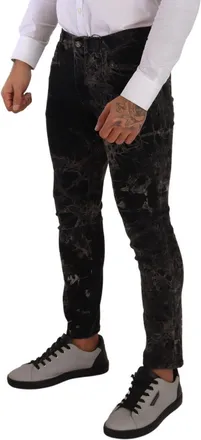 Dolce & Gabbana Mens Black Patterned Skinny Slim Fit Jeans And Gray Cotton Clothing