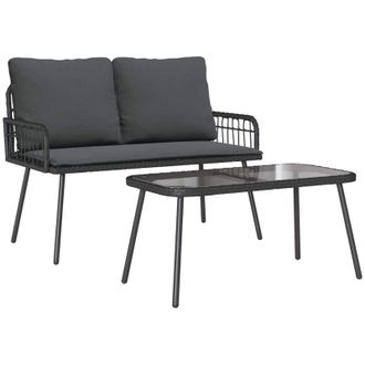 vidaXL Set da Pranzo per Giardino 2 pcs Nero polyrattan - Vidaxl