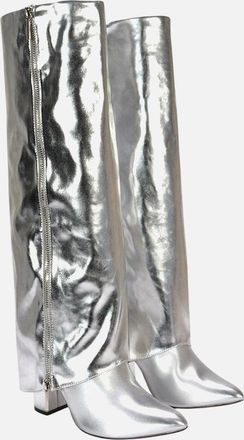 XY London Womens XY London Womens/Ladies Allie Fold Over Metallic Pointed Side Zip Knee-High Boots - Silver - Size: 7