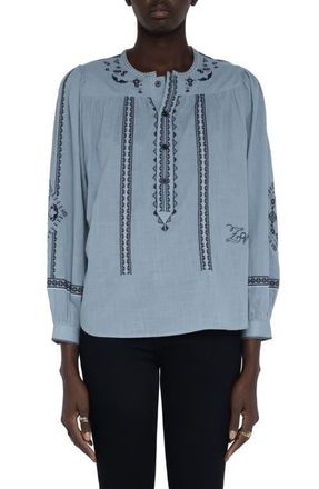 Zadig&Voltaire Tigy Long Sleeve Embroidered Cotton Top in Sky at Nordstrom, Size X-Small