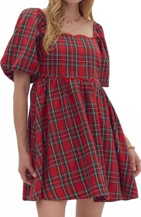 Entro Scallop Dress In Red Plaid