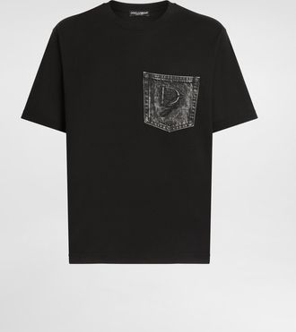 Dolce & Gabbana Cotton T-shirt With Breast Pocket And Logo Embroidery - Man T-shirts And Polos Black 50
