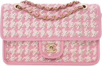 Chanel Borsa a spalla piccola in pelle di agnello e viscosa con motivo intrecciato e battente 2021-2025 - Rosa