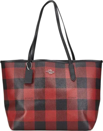 Coach Black Red Color Leather Pvc Handbag Tote Bag (Pre-Owned)