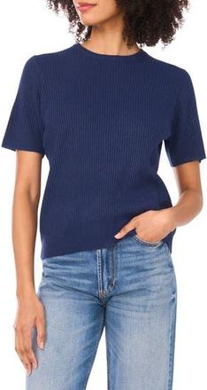 Halogen Short Sleeve Rib Sweater Top in Navy Heather at Nordstrom Rack, Size X-Large