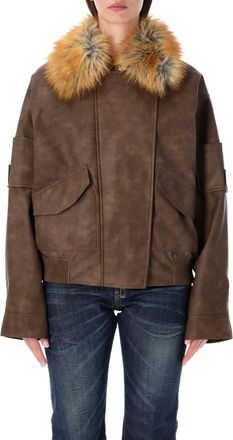 s.w.o.r.d Bomber Leather Eco Fur Boxy Leather Bomber Jacket