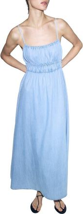 Mango Gathered Waist Denim Maxi Dress in Light Blue at Nordstrom, Size 4