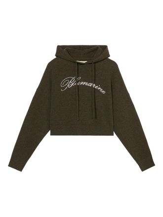 Blumarine cropped logo-embellished hoodie - Green