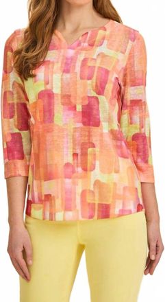 FDJ Quarter Sleeve Notch Neck Top In Orange Rockefeller