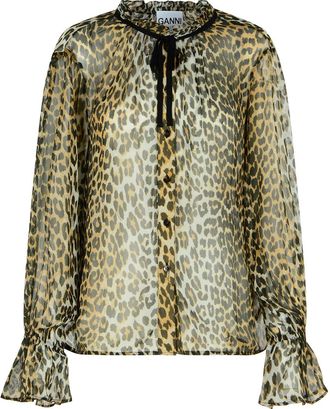 Ganni Leopard Print Viscose -shirt