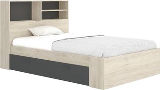 Vente-Unique Letto 120 X 190 Cm Con Vani Portaoggetti Naturale E Antracite - Vardiel