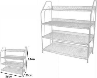 Trade Shop Trade Shop - Scarpiera Porta Scarpe 4 Ripiani Piani In Metallo Bianco Mobile Salvaspazio