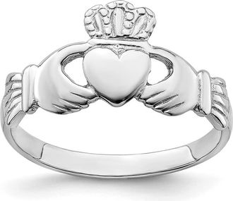 Diamond2Deal 14k White Gold Polished Claddagh Ring