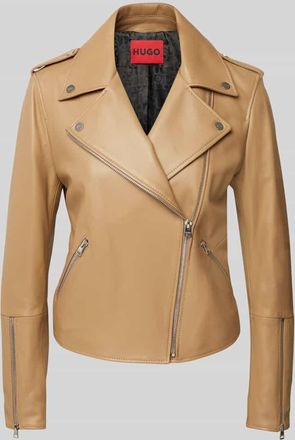 HUGO BOSS Lederjacke mit Rei&szlig;verschlusstaschen Modell Lujana in Sand, Gr&ouml;&szlig;e XS