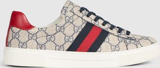 Gucci Womens Gucci Ace Sneaker With Web, Blue, GG Canvas