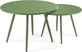 Oviala Lote de 2 mesas bajas redondas de acero verde cactus