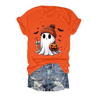 Generic Halloween Ladies T-Shirt Casual Round Neck Short Sleeve Tee Holiday Print Comfortable Top Soft Fabric Halloween Costumes for Women