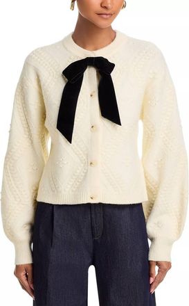 French Connection Kitty Bobble Contrast Cardigan In Porcelain Cream