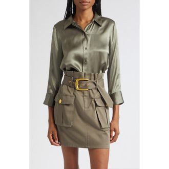 L'agence Dani Silk Charmeuse Blouse in Smokey Olive at Nordstrom, Size Xx-Small