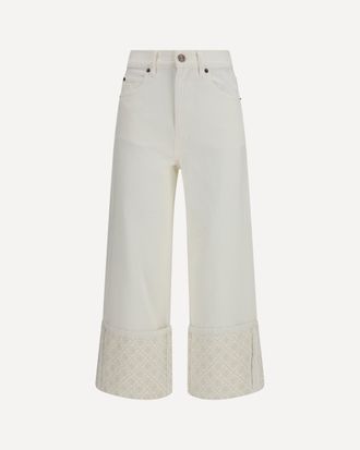 Tory Burch T Monogram Contrast Cuff Straight-Leg Jeans Female 27