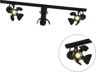 QAZQA Moderno Sistema de riel con 3 focos negros - Movie Aluminio /Acero /Plástico Alargada Adecuado para led Max. 3 x 50 Watt - Qazqa