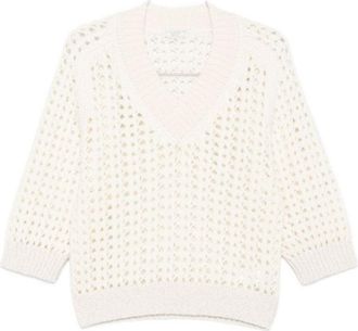 PESERICO Airy White Knit Sweater With V-Neckline