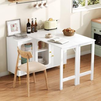Matteo Modern Multifunctional Extendable Bar & Dining Cabinet - White