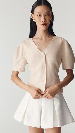 Dolan Cotton Linen Puff-Sleeve Blazer Jacket