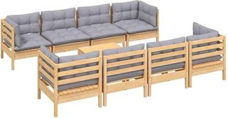 vidaXL Juego De Muebles De Jard&iacute;n 9 Pzas Y Cojines Madera Maciza Pino Vidaxl