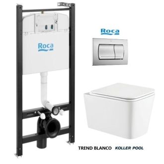 Roca Roca - Bastidor Active Con Cisterna Empotrada Y Pulsador Pvc Cromo Mate Y Wc Suspendido Trend 49cm Vortex De Kp