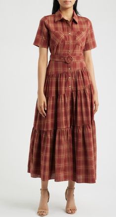 ZOE AND CLAIRE Plaid Belted Maxi Dress in Burgundy Plaid at Nordstrom, Size X-Large