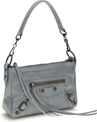 Balenciaga Womens Le City Moto Mini Handbag Blue Grey Lamb Ovis Aries Handbags Hand Bags