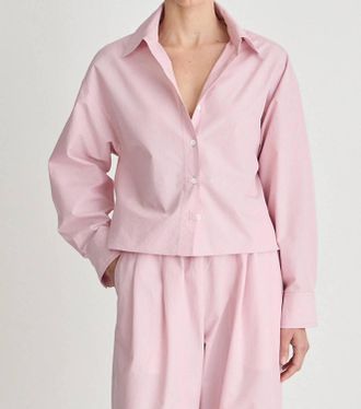 Apiece Apart Cropped Isolde Button Down Shirt In Pink Taffy Stripe