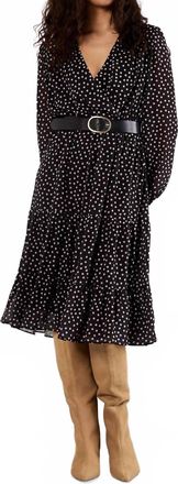 Apricot Polka Dot Chiffon Wrap Dress In Black