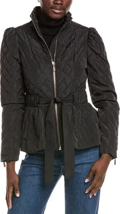Kensie Quilted Puff Sleeved Belted Jacket