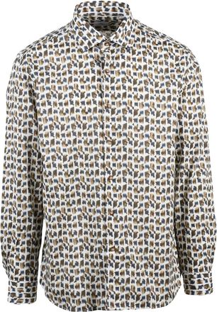 Brio Italiano White/Brown Cotton Elastan Slim Fit Shirt