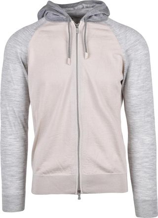 Eleventy Beige Grey Wool Silk Zip Knit Sweatshirt