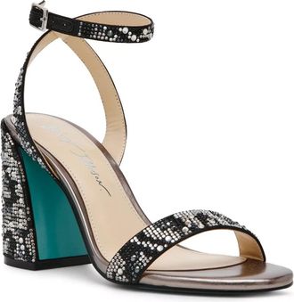 Betsey Johnson Jet Sandal Womens Black Snake Rhinestone Block Heel HTAT1236