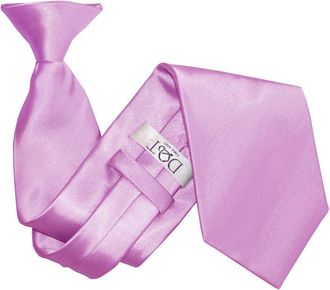 DQT Mens Plain Satin Polyester Easy to Wear Clip On Tie Made for Security Officers Business and Wedding - Lilac