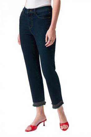 Joseph Ribkoff Embellished Frayed Hem Ankle Jeans In Indigo Denim
