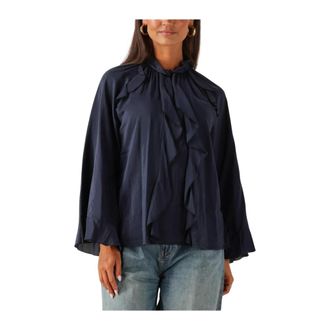 Summum Overhemden, Dames, Blauw, M, Katoen, Gerimpelde Katoenen Blouse