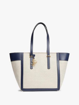 Tommy Hilfiger Logo Charm Linen Blend Canvas Tote Bag